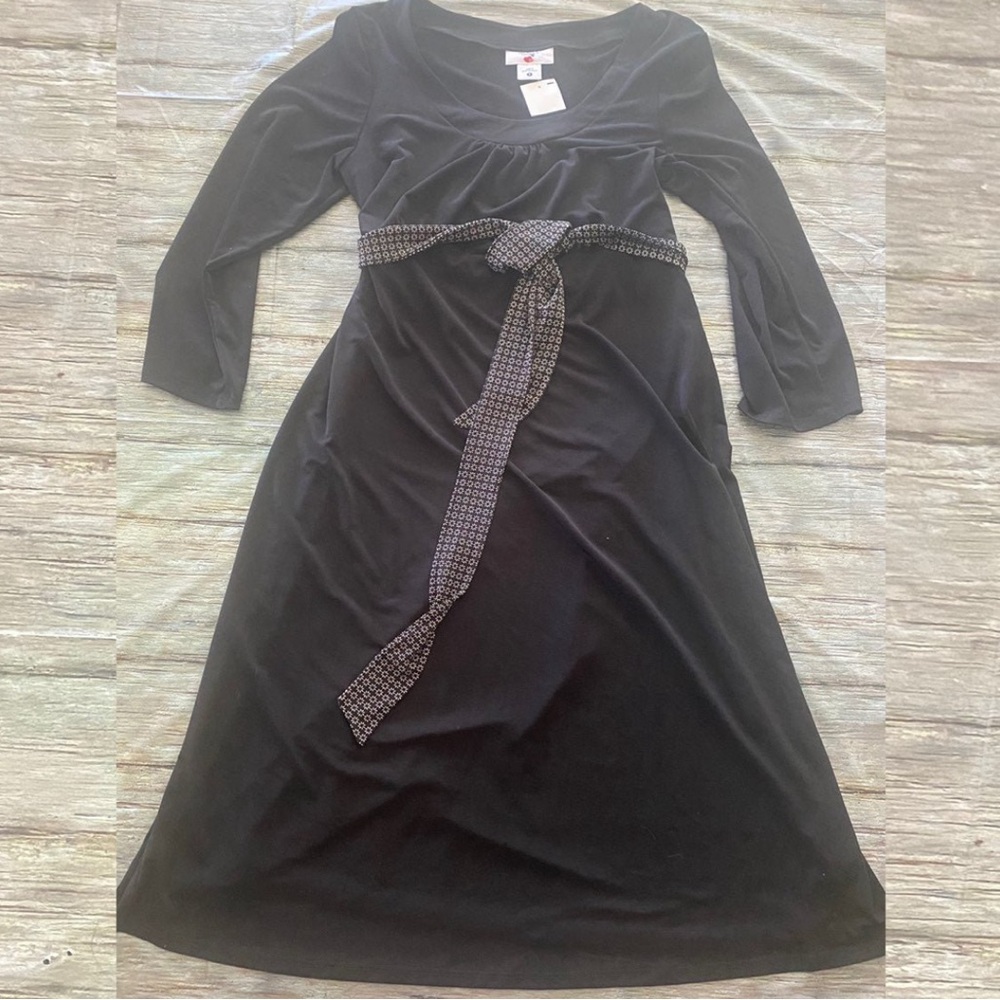 New Women's Small Black Belted Maternity Midi Dress